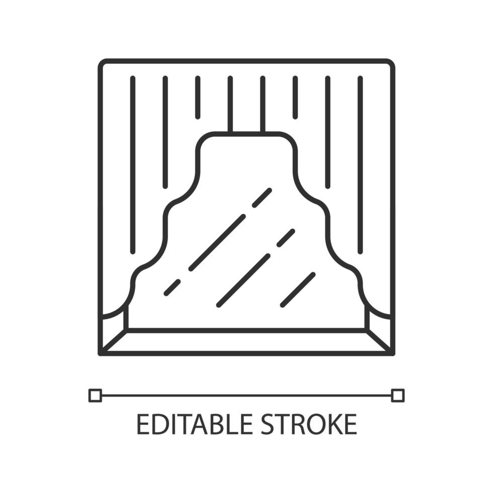 Swag over window linear icon. Curtains pelmet. Lambrequin hanging on cornice drooping curve. Interior decor. Thin line illustration. Contour symbol. Vector isolated outline drawing. Editable stroke