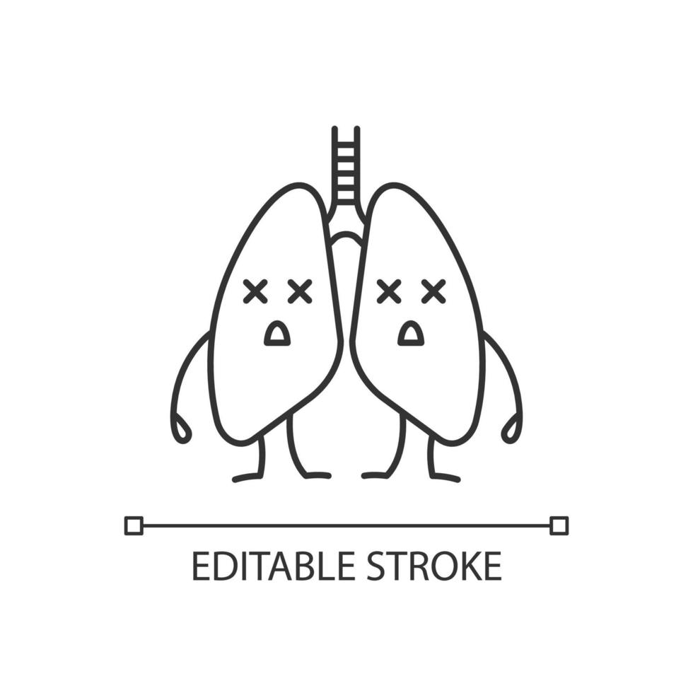 Dead human lungs emoji linear icon. Thin line illustration. Respiratory diseases. Tuberculosis, cancer. Unhealthy pulmonary system. Contour symbol. Vector isolated outline drawing. Editable stroke