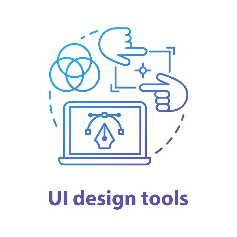 UI design tools concept icon. Software interface development idea thin line illustration. Designing mobile app visuals for user experience. Website builder. Vector isolated outline drawing