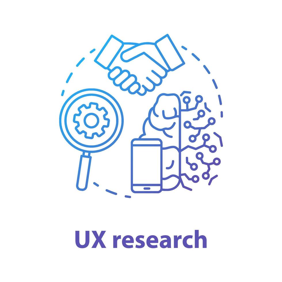 UX research concept icon. Software development idea thin line illustration. Gathering information from users. IT project. Service orchestration. Application management. Vector isolated outline drawing