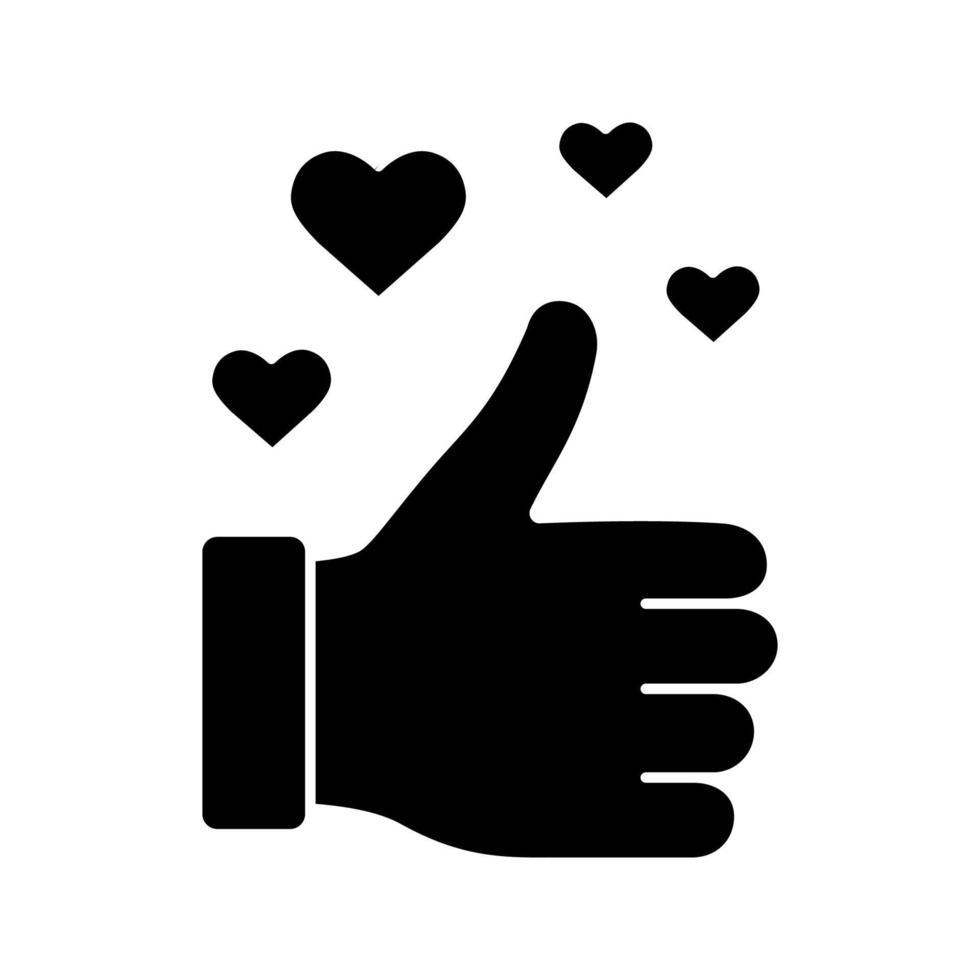 Like glyph icon. Silhouette symbol. Thumbs up. Good, nice, ok hand gesture. Social media voting. Accept button. Rating, ranking. Negative space. Vector isolated illustration