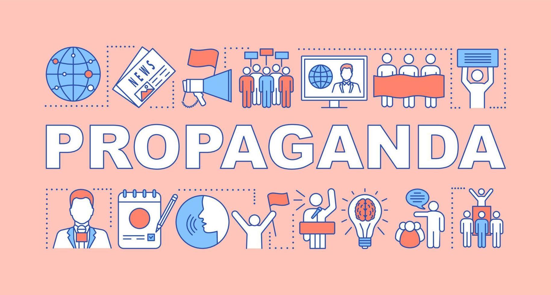 Propaganda word concepts banner. Electioneering. Political campaign. Presidential nomination. Presentation, website. Isolated lettering typography idea with linear icons. Vector outline illustration