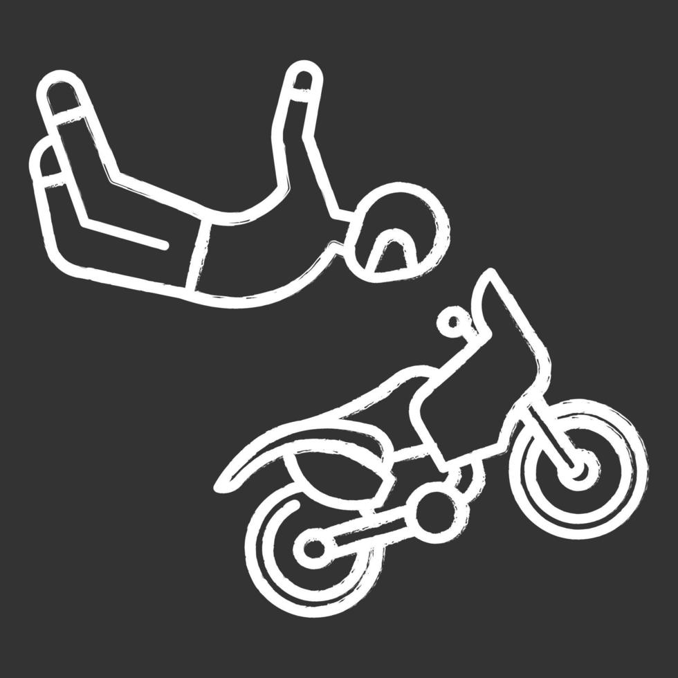 icono de tiza de motocross de estilo libre. acrobacias en motocicleta. persona que realiza acrobacias aéreas de motociclismo. deporte extremo. ilustración de pizarra de vector aislado