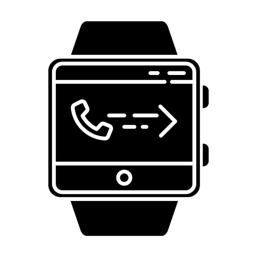 Answering calls smartwatch function glyph icon. Fitness wristband. Receiving income calls. Synchronization with mobile phone. Silhouette symbol. Negative space. Vector isolated illustration