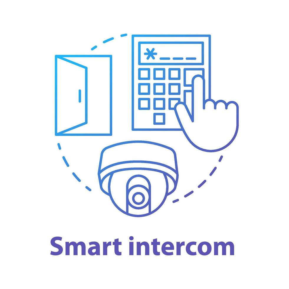 Smart intercom blue gradient concept icon. Home security system idea thin line illustration. Innovative technology for apartment. Flat access control. Vector isolated outline drawing