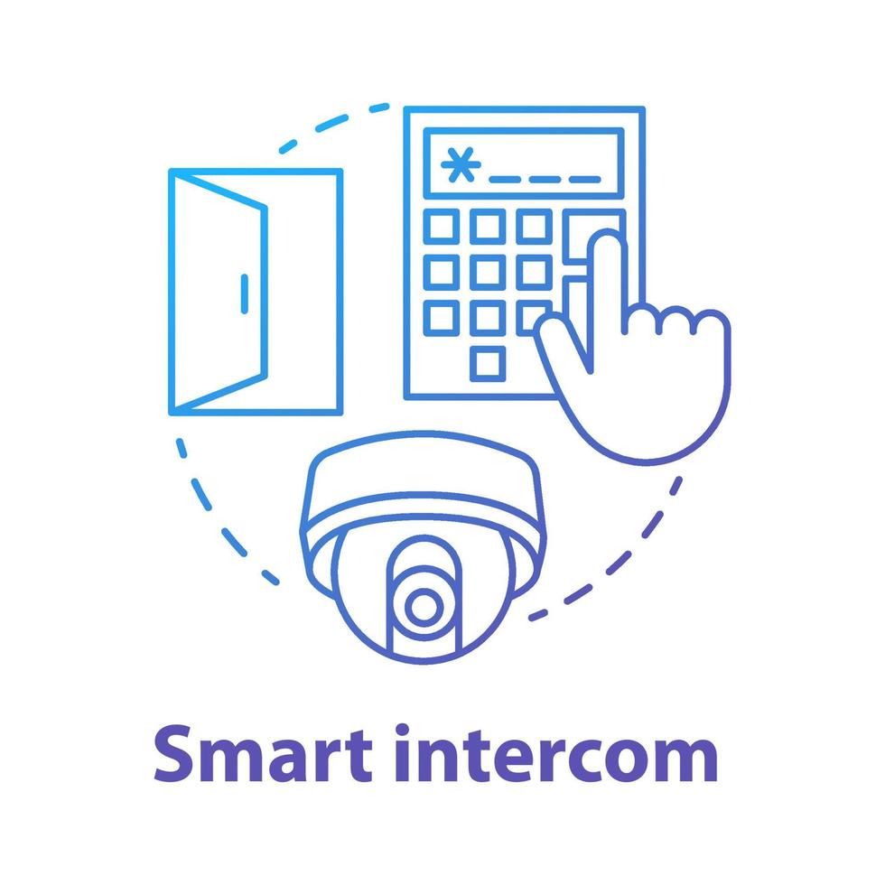 Icono de concepto degradado azul de intercomunicador inteligente. Ilustración de línea fina de idea de sistema de seguridad para el hogar. tecnología innovadora para apartamento. control de acceso plano. dibujo de contorno aislado vectorial vector