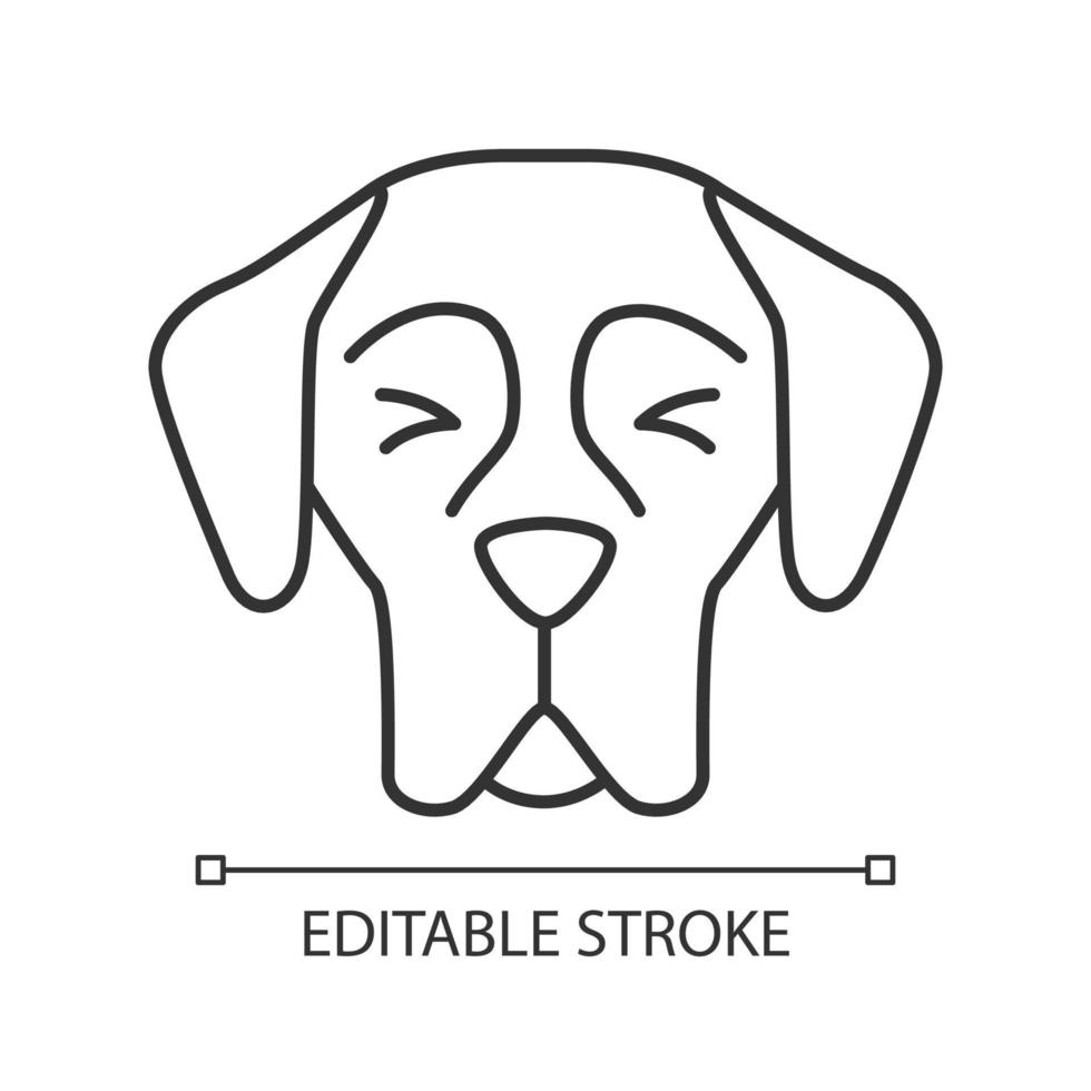 Great Dane cute kawaii linear character. Thin line icon. Dog with persevering muzzle. Suffering domestic doggie. Animal with squinting eyes. Vector isolated outline illustration. Editable stroke