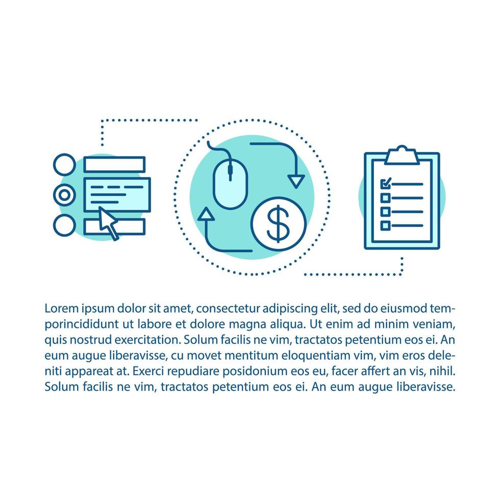 Internet business concept illustration. Invoice. Pay per click. Marketing. Advertising campaign. Article, brochure, magazine page. Thin line icons with text boxes. Print design. Vector outline drawing