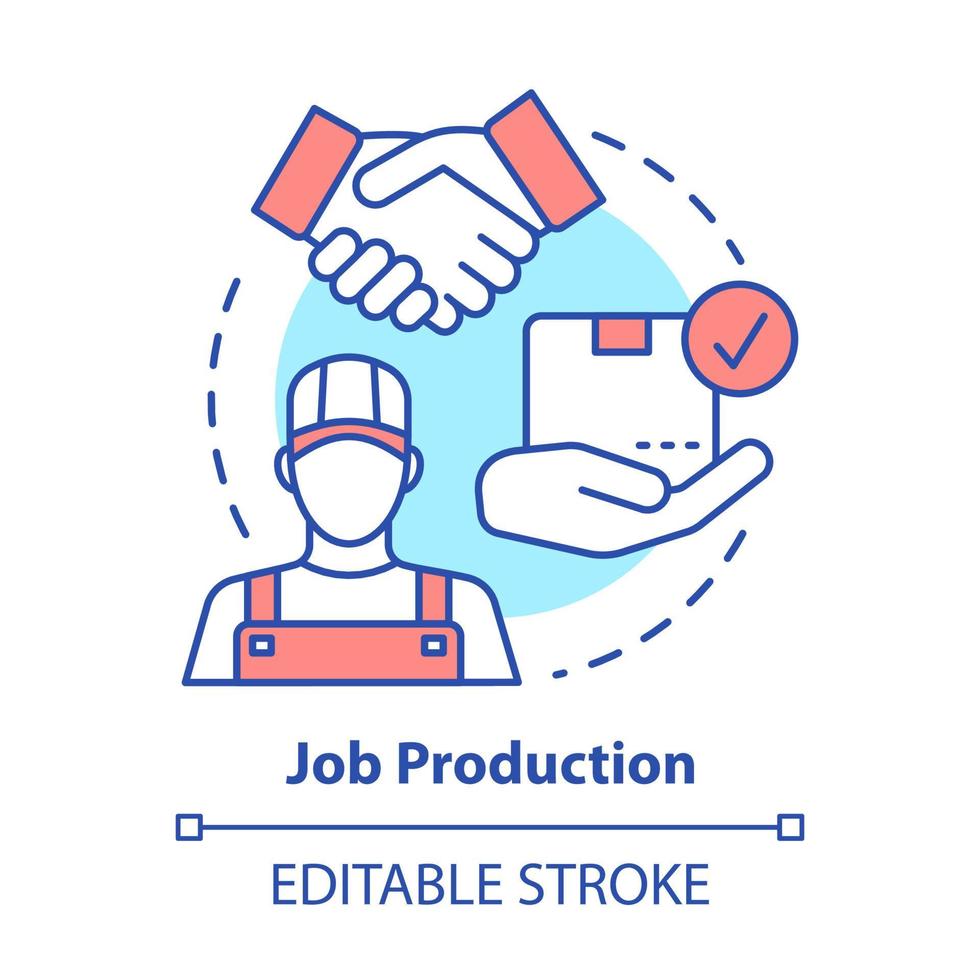 Job production concept icon. Jobbing and one-off production idea thin line illustration. Custom work producing, manufacturing. Individual work process. Vector isolated outline drawing. Editable stroke