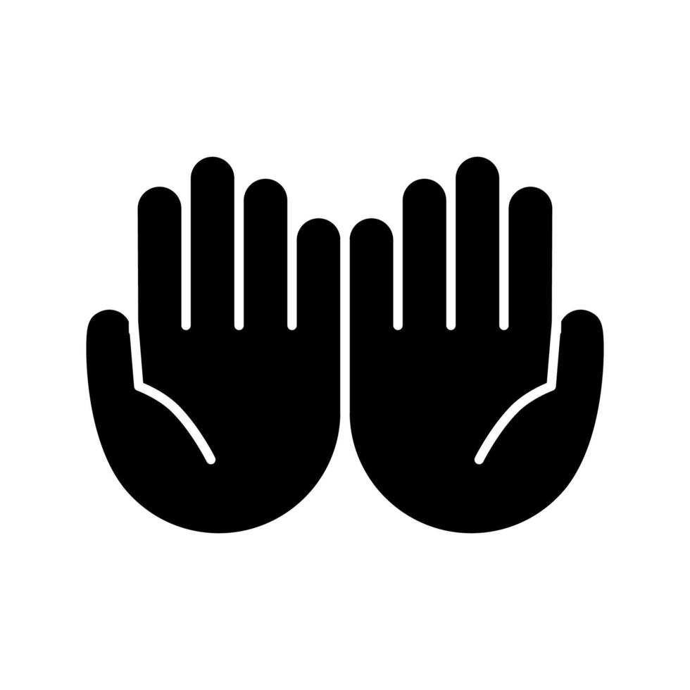 Cupped hands glyph icon. Silhouette symbol. Palms up together emoji. Begging gesturing. Islam praying hands. Negative space. Vector isolated illustration