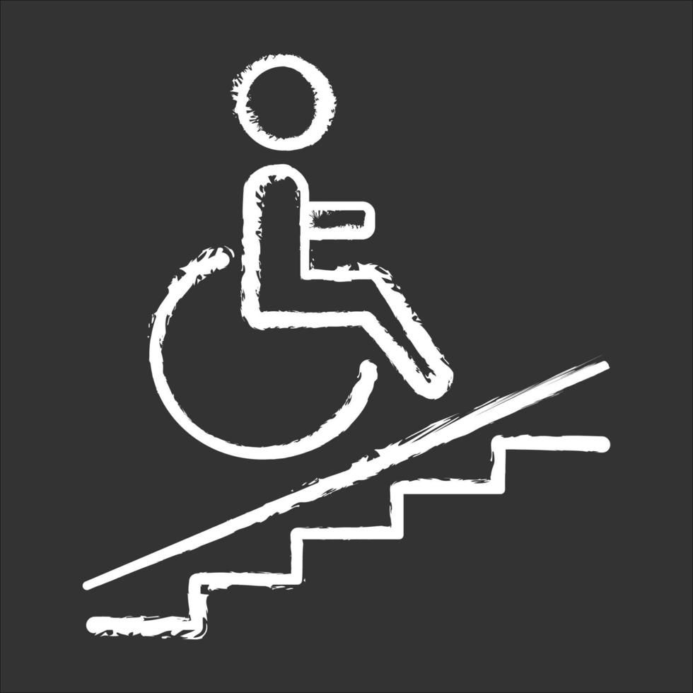 Wheelchair access chalk icon. Accessible to handicap people. Facilities for disabled persons. Wheelchair ramp sign. Apartment amenities. Architectural barriers. Isolated vector chalkboard illustration