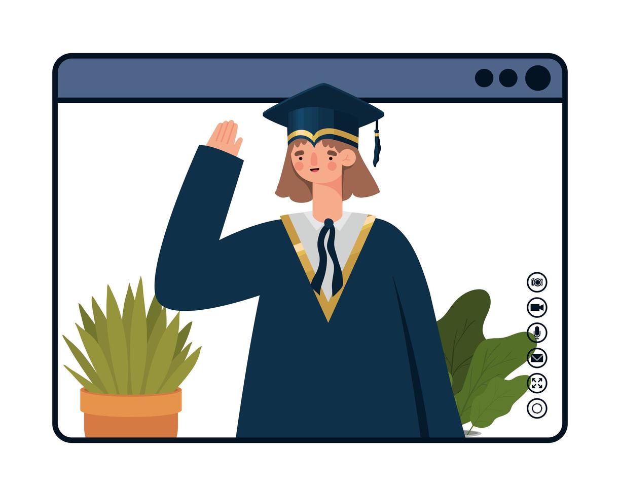 mujer en graduación virtual vector