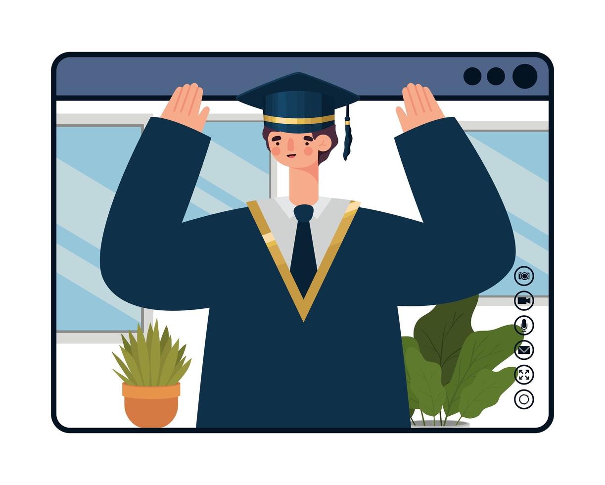 student in virtual graduation vector