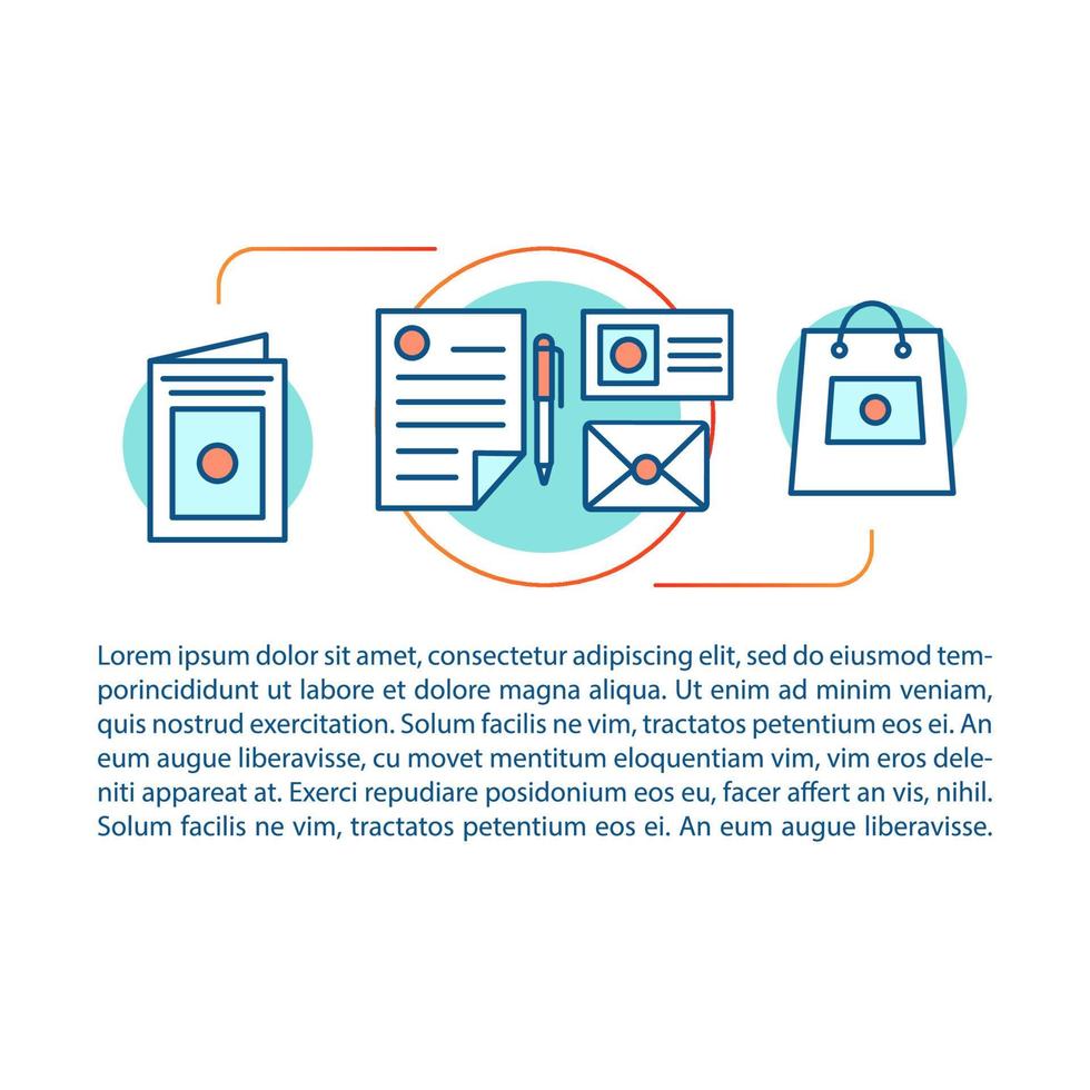 plantilla de vector de página de artículo de identidad de marca. plantillas y estándares de marca. análisis de estrategia folleto, elemento de diseño de revista con iconos lineales. diseño de impresión. ilustraciones de concepto con espacio de texto