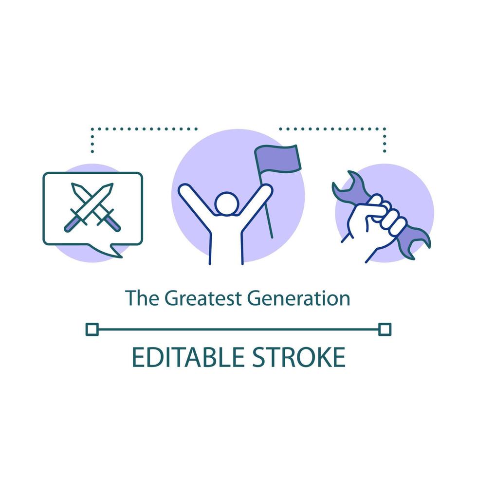 The Greatest Generation concept icon. Demographic cohort of World War II. World workers revolution idea thin line illustration. Vector isolated outline drawing. Editable stroke
