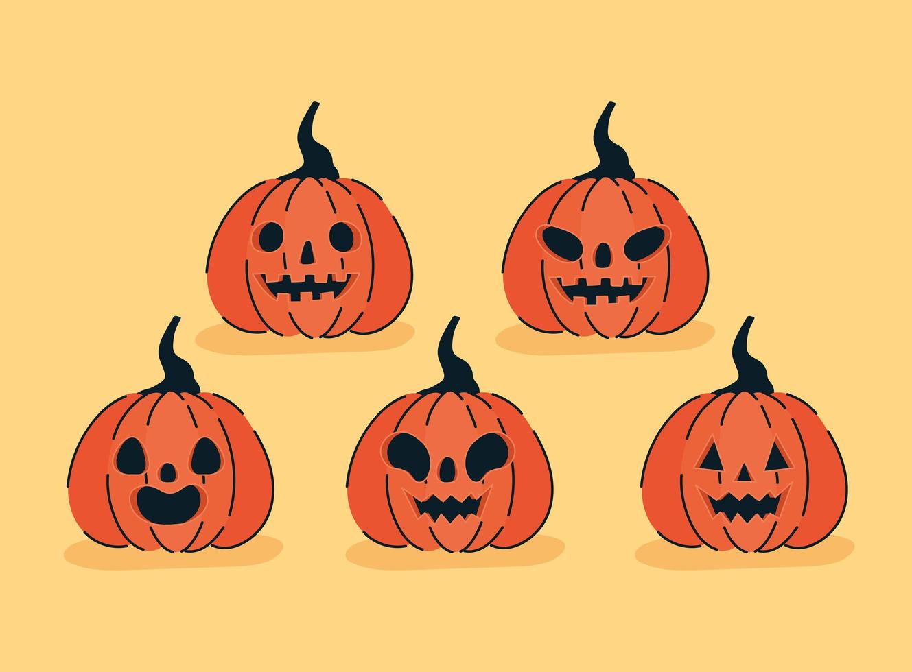 cinco calabazas de halloween vector
