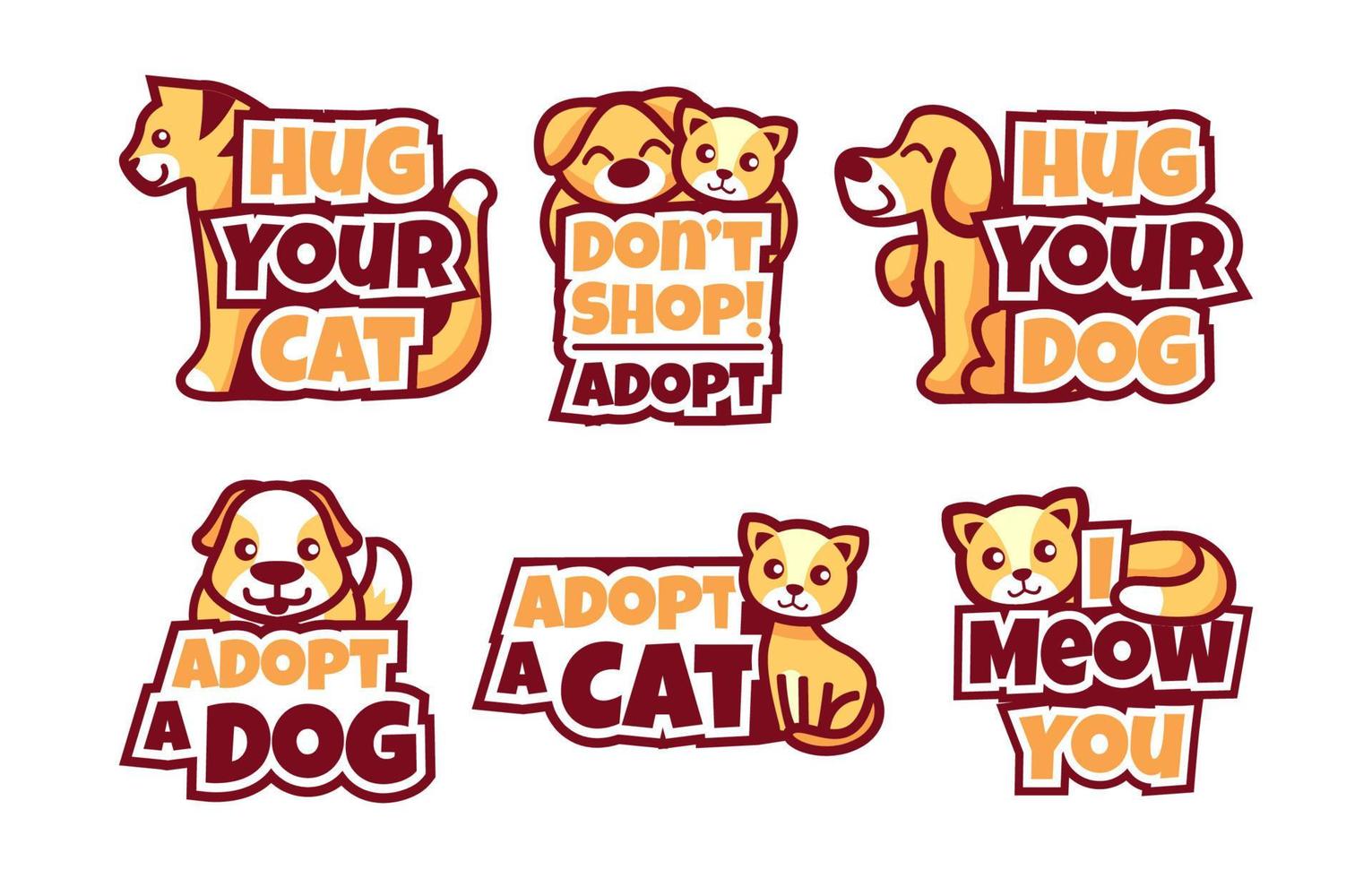 colección de pegatinas de adopción de mascotas vector