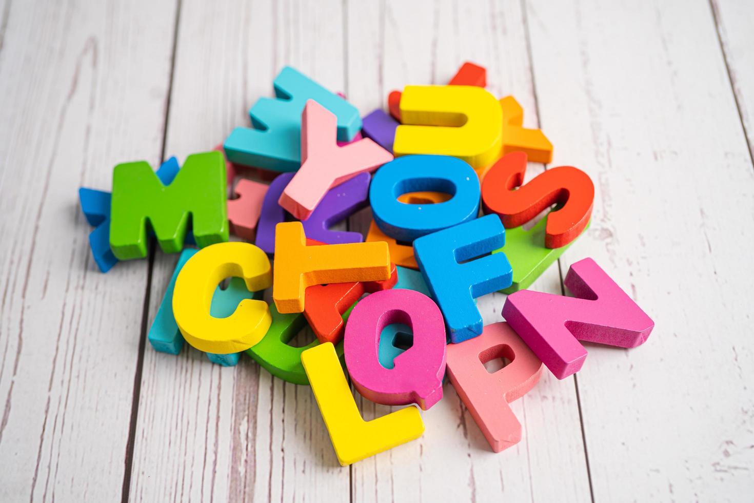 English alphabet colorful wooden for education school learning. photo