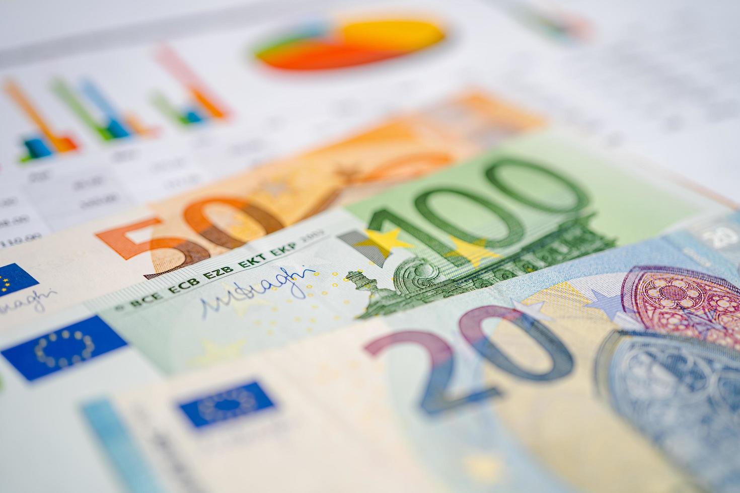 Euro banknotes with graph, Banking Account, Investment Analytic research data economy, trading, Business company concept. photo