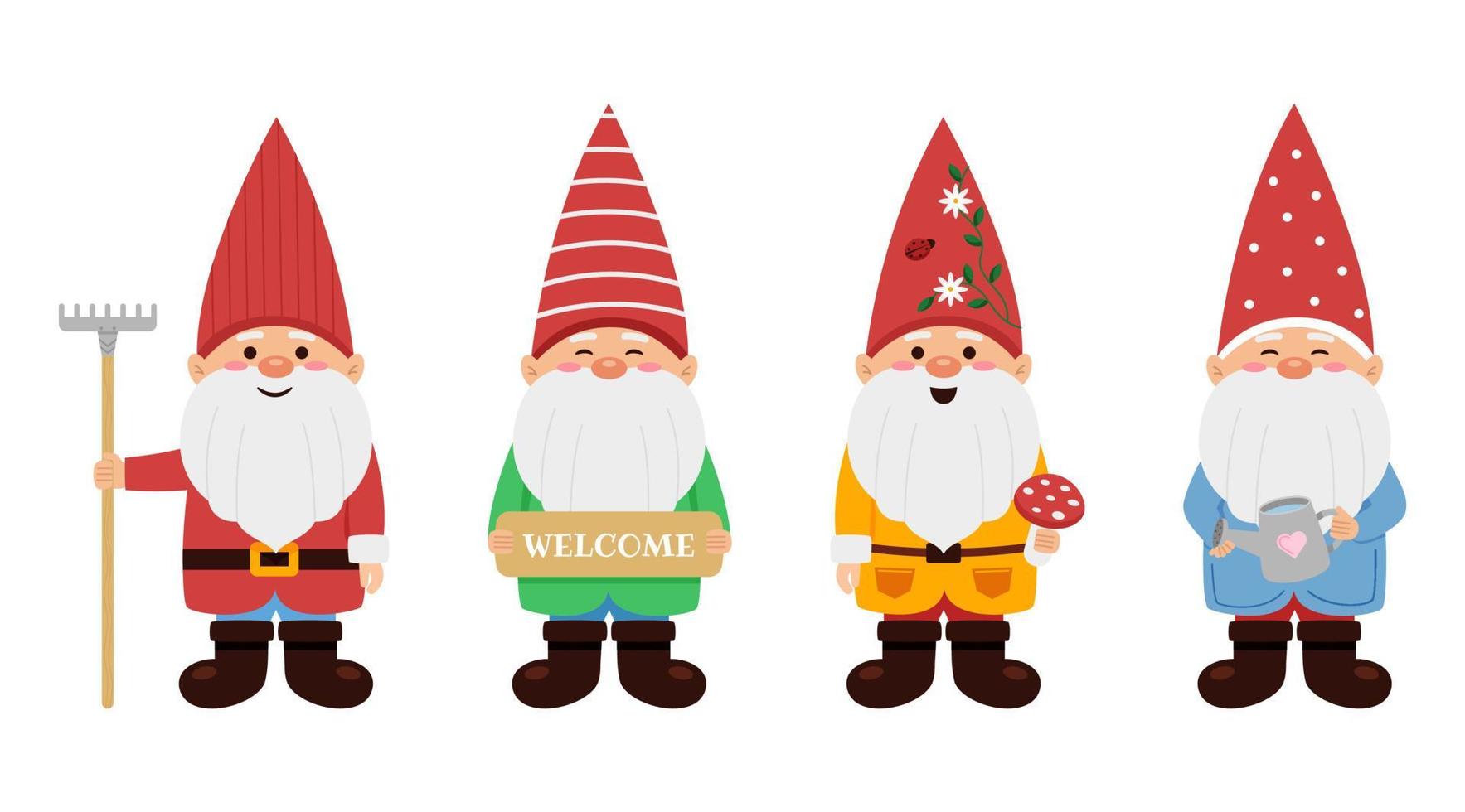 Set of little garden gnomes or dwarfs vector