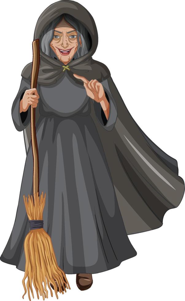 Wicked old witch character on white background vector