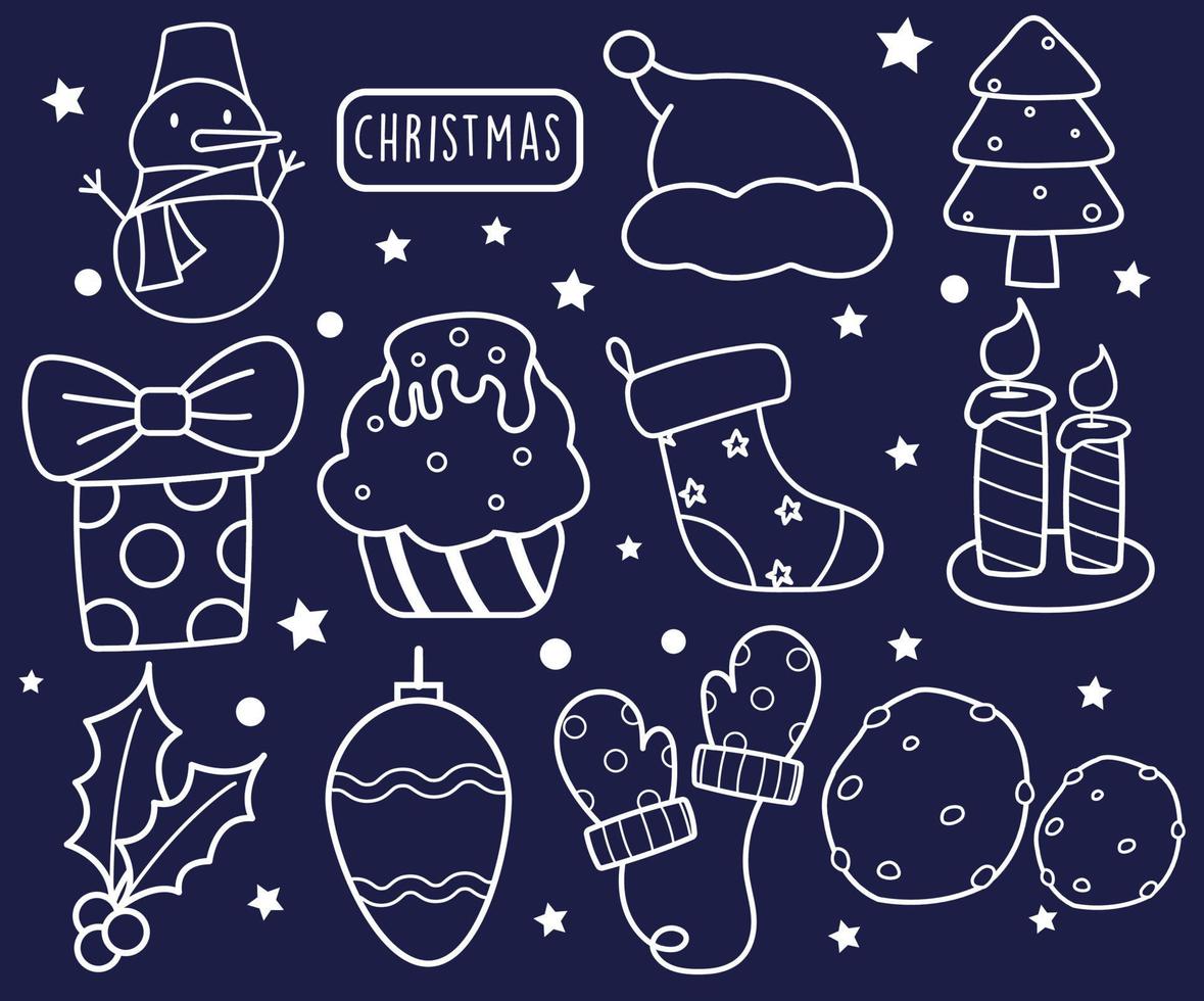 Christmas Elements Pro Vector Graphics Outline Sticker Bundle Set