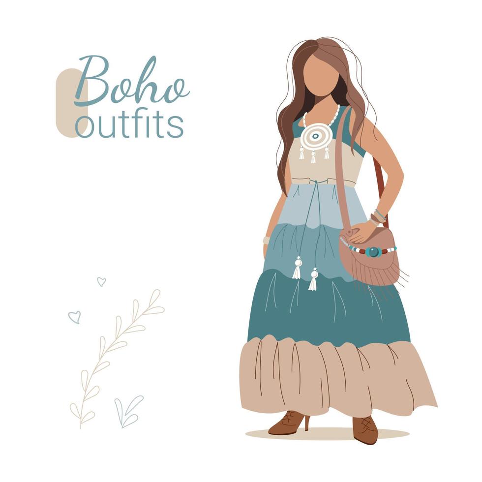 A girl in a boho outfit vector