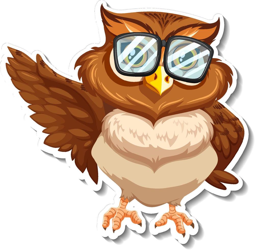 Owl bird wearing glasses animal cartoon sticker vector