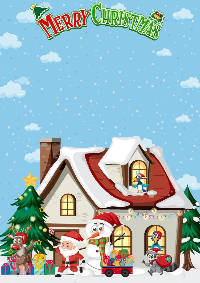 Merry Christmas poster with Santa Claus and animals vector