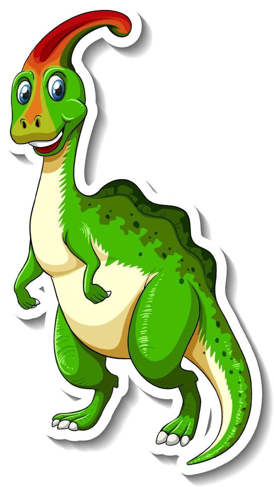 Parasaurolophus dinosaur cartoon character sticker vector