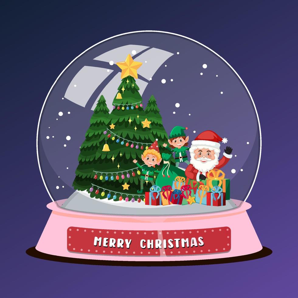 santa claus y árbol de navidad en snowdome vector