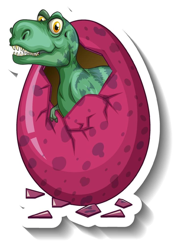 Tyrannosaurus dinosaur hatching from an egg cartoon sticker vector