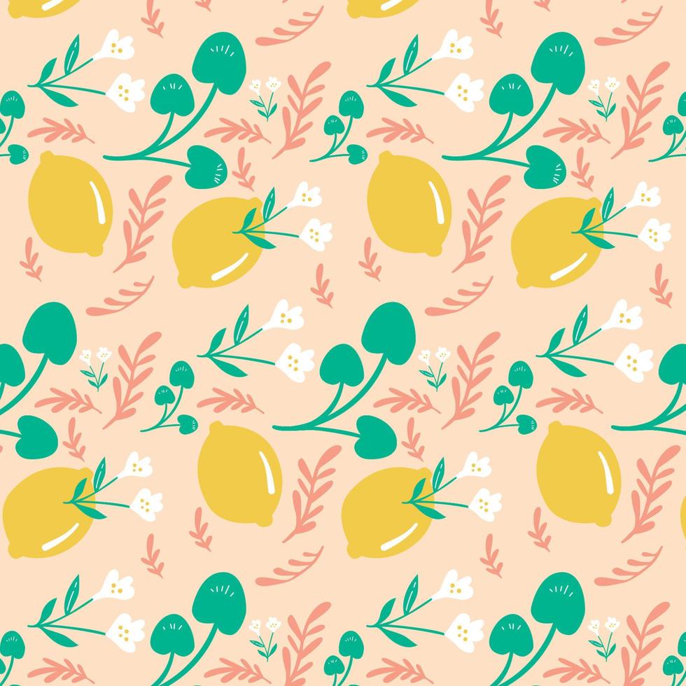 limón y patrón floral vector