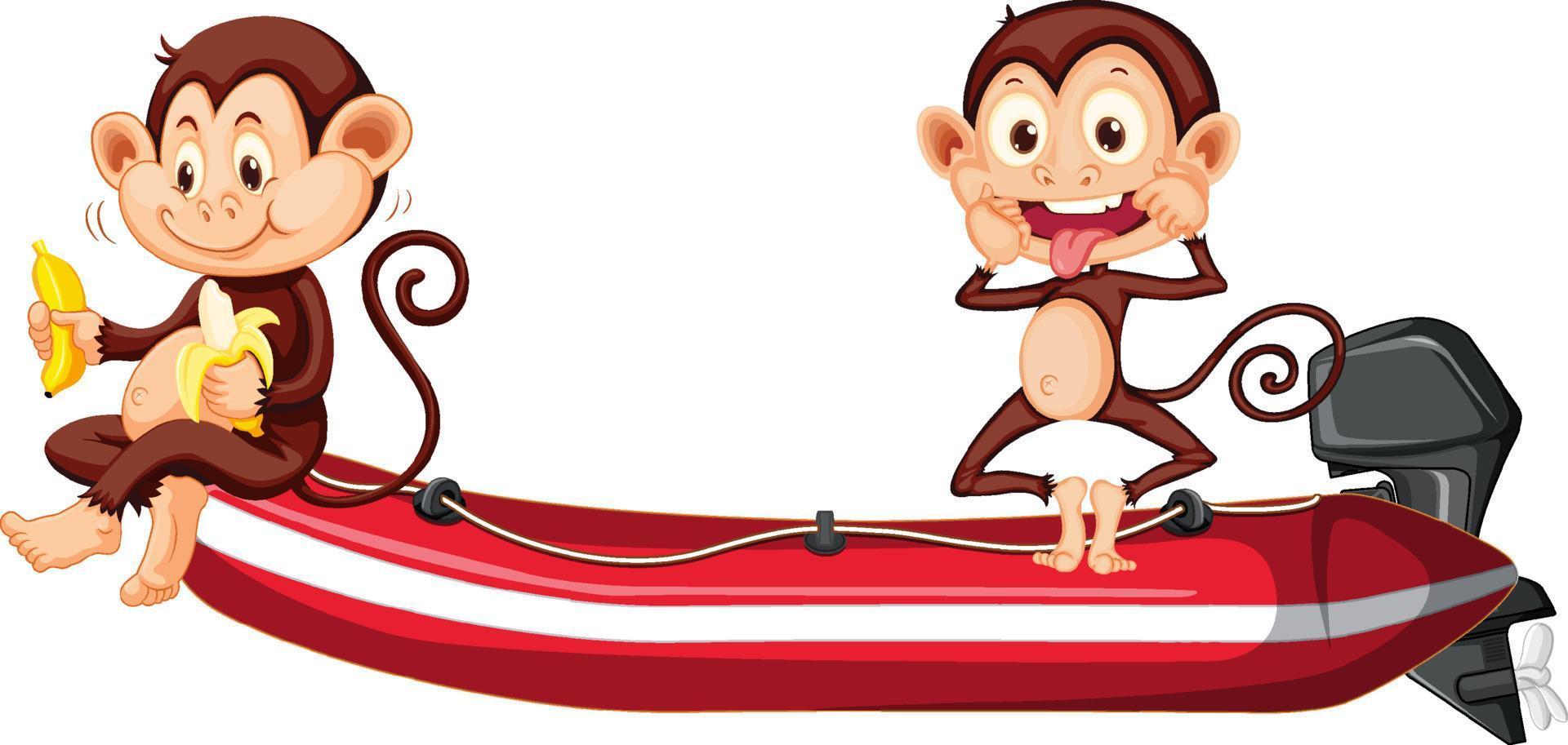 Two funny monkeys on the boat vector