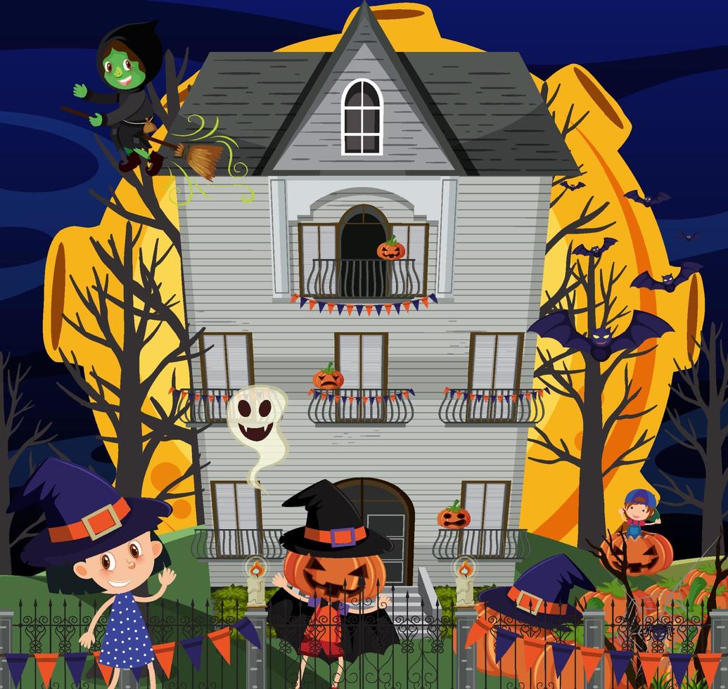 Haunted halloween mansion at night vector