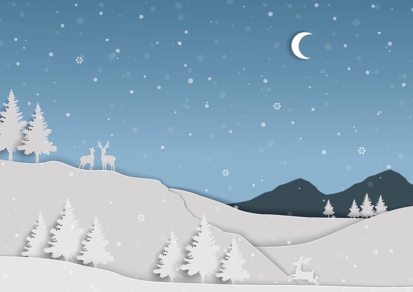 Fondo de paisaje de naturaleza con bosque de invierno en escena nocturna vector