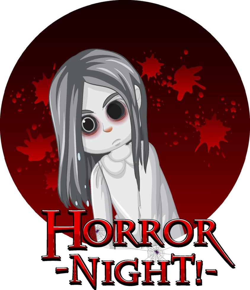 Scary ghost girl with horror night logo vector