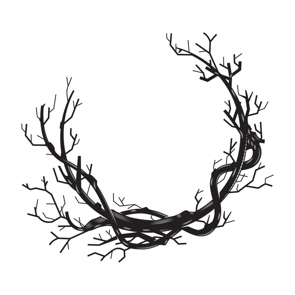 Branches tree roots frame woodcut vintage Line art. vector illustration.