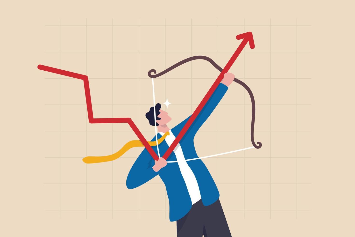 Economic recovery, change to rising up profit or growth, success improve business revenue or increase investment earnings concept, smart businessman turn down trend graph to be rising up with his bow. vector