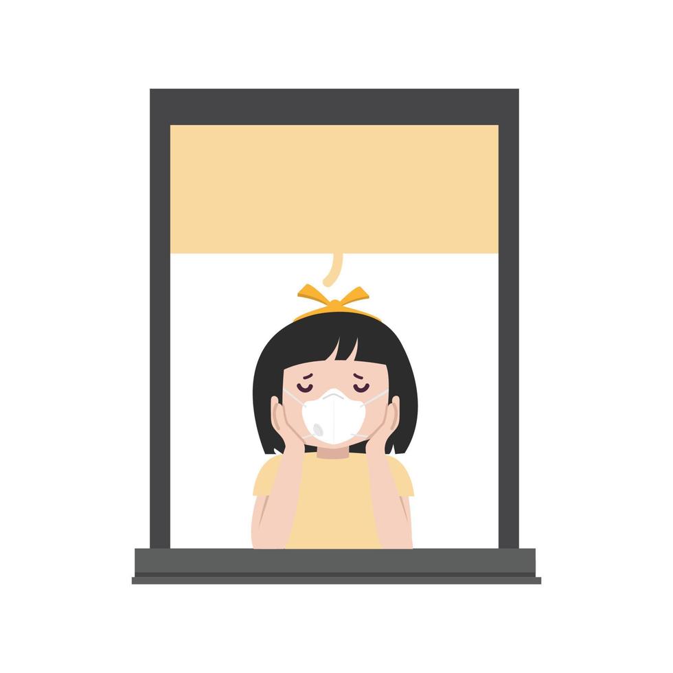 woman near open window Stay at home vector