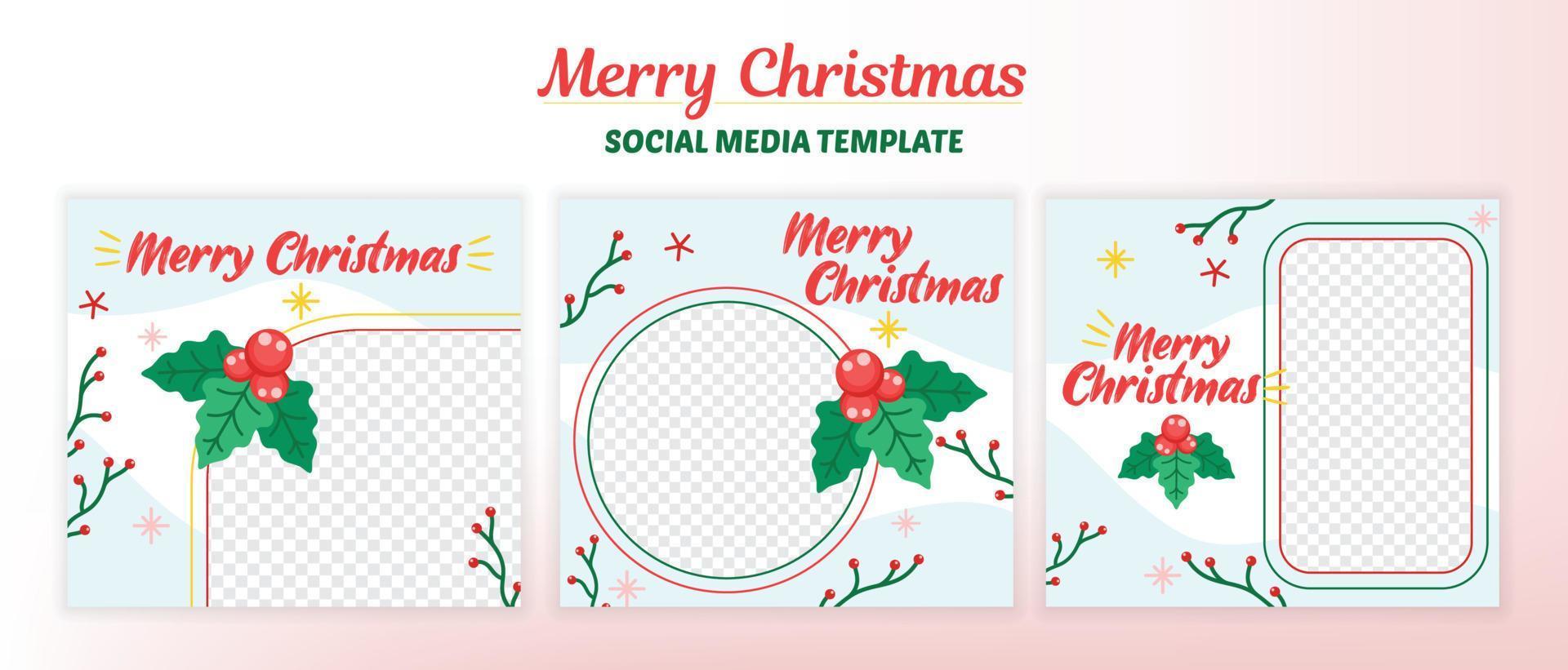 feliz navidad conjunto de plantillas de redes sociales vector