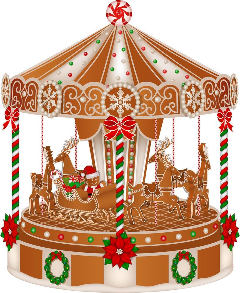 christmas gingerbread carousel with cookies and candies vector