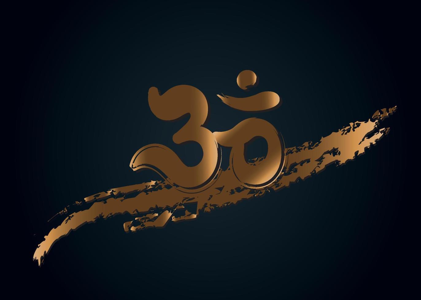 om, símbolo de pincel de oro aum, estilo grunge. om tinta icono caligrafía china. diseño de logo dorado samsara. vector aislado sobre fondo negro