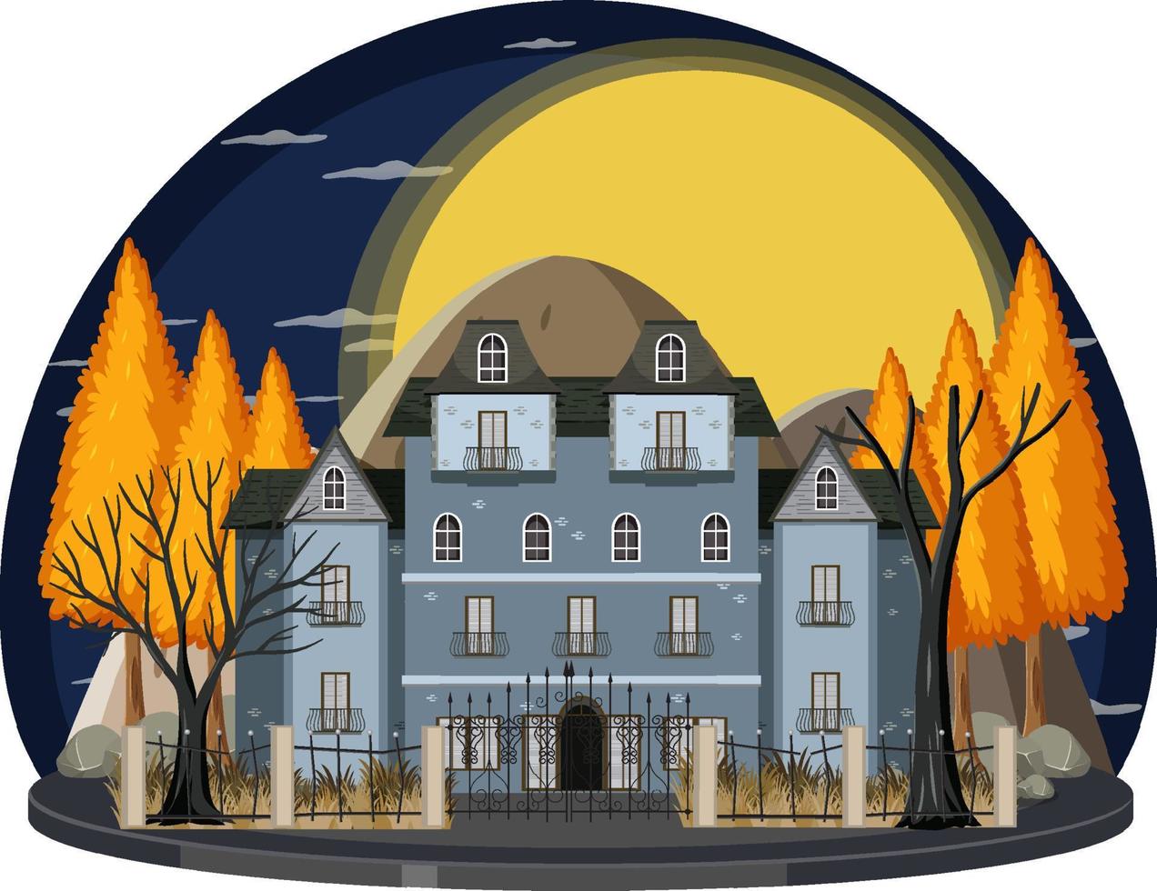 Haunted house at night scene vector