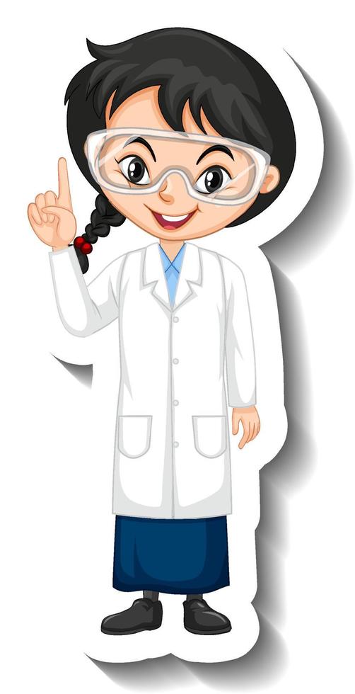 Cartoon character sticker with a girl in science gown vector