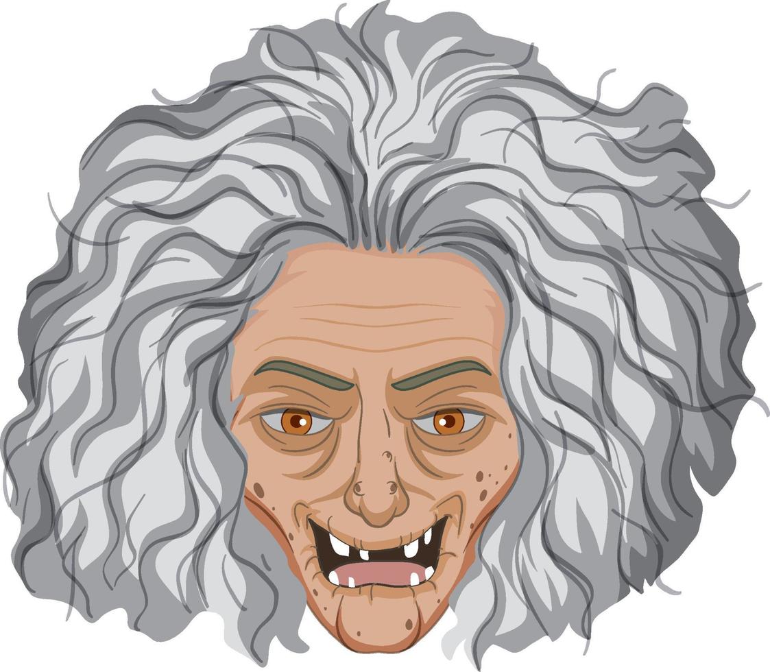 Cara de bruja vieja malvada sobre fondo blanco. vector