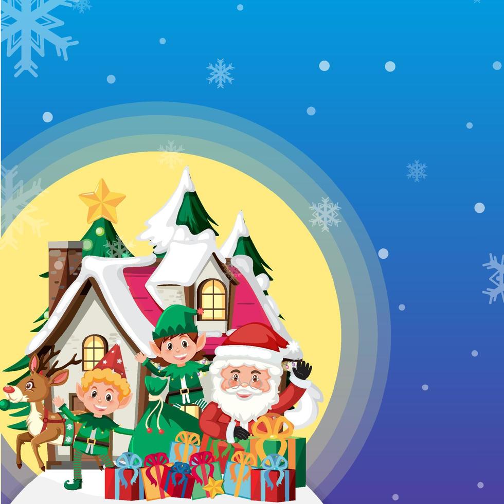 Poster for Christmas with Santa Claus and elf and gifts vector