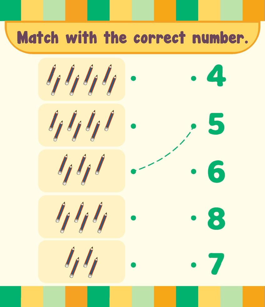 Count and match numbers math worksheet template vector