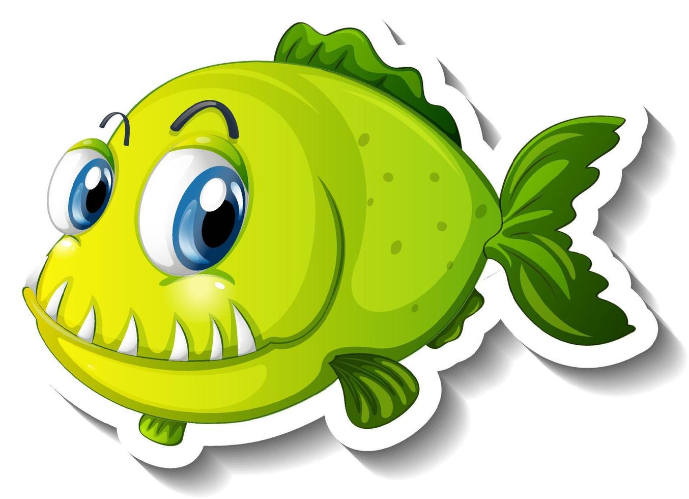 Cartoon fish with big fangs cartoon sticker vector