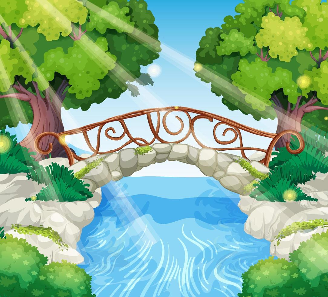 Enchanted garden with stone bridge vector